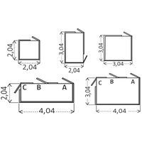 Emplacement des portes A, B ou C à préciser à la commande. Les portes s'ouvrent uniquement vers l'extérieur. Dimensions hors tout en m.