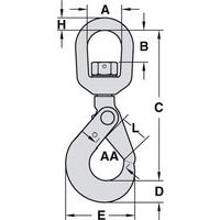 A = Largeur utile B = Hauteur utile C = Hauteur hors tout D = Talon hauteur E = Largeur hors tout H = Ø AA = Patère Ø L = Ouverture