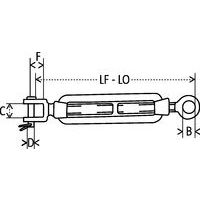 LF - LO = Longueur min. - Longueur max.B = Ø œilletC = Largeur ouvertureD = Diamètre goupilleF = Longueur ouverture