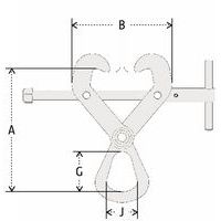 A = hauteur min./max. B = largeur min./max. G = hauteur utile anneau J = largeur utile anneau