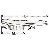 L: totale lengteGL: beslag lengteGH: beslag hoogte