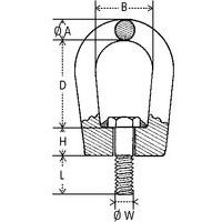 A = Doorsnede ØB = Inwendige breedteD = Inwendige hoogteH = Hoogte voetL = Lengte schroefdraadW = Maat schroefdraad