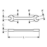 A x A' : capacitéB : largeur miniB' : largeur maxiC : épaisseurL : longueur