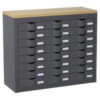 Werktafel met opbergmodule met toplaag met houten afwerking - Paperflow