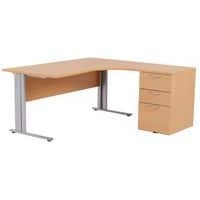 Bureau compact avec caisson, Type de piétement: En L, Hauteur: 72 cm, Largeur hors tout: 160 cm