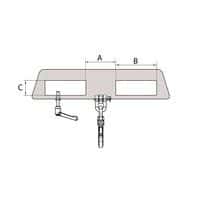 A = fourches écartement int.B = fourche section longueur maxiC = largeur fourche section maxi