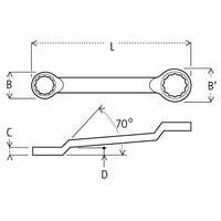 B / B' : tête ØC / C' : tête hauteurD x D' : inclinaisonL : longueur