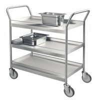 Chariot inox avec galeries - 3 plateaux - Force 300 kg