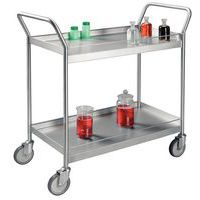 Chariot inox avec galeries - 2 plateaux - Force 300 kg