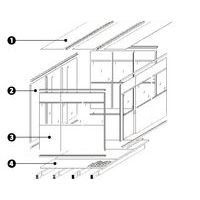 1 - plafond2 - panneau plein3 - panneau semi-vitré4 - plancher palettisable