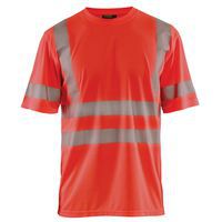 T-shirt anti-UV haute visibilité rouge fluorescent, col rond