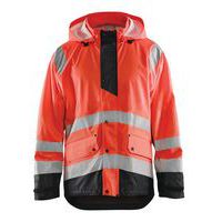 Veste de pluie haute visibilité niveau 1 rouge fluo/noir, bas réglable