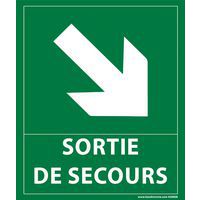 Panneau sortie de secours flèche bas à droite 300 x 250 mm