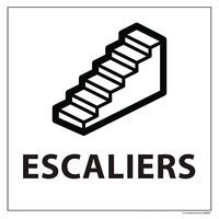 Signalisation information escaliers fond blanc vinyle 250 x 250 mm