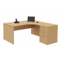 Compact bureau met ladeblok - Onderstel met wangen - Beuken - Manutan Expert
