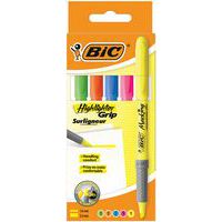 Surligneur BIC Highlighter Grip - Coloris assortis - Pochette de 5