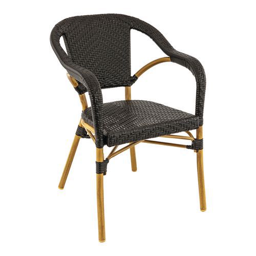 Fauteuil Extérieur Empilable- En Aluminium Bamboo- Tressage- Madeleine