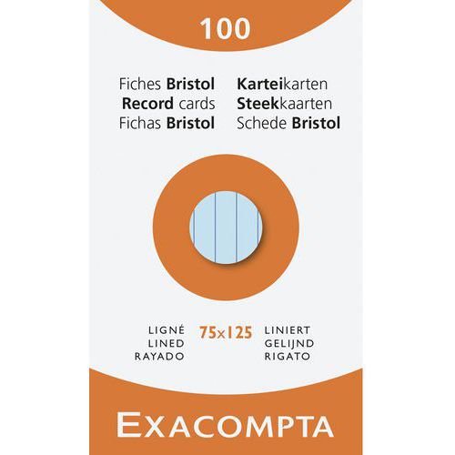 Étui de 100 fiches bristol lignée (lot de 10 assortis) - Exacompta