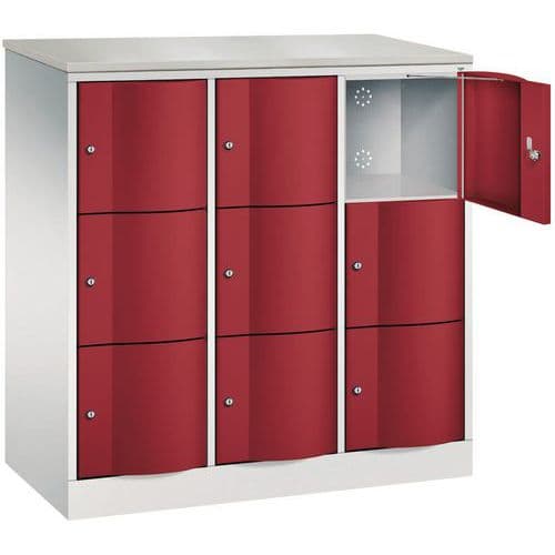 Vestiaire 9 et 15 cases porte antivandalisme - 3 colonnes largeur 380 mm - Sur socle - CP