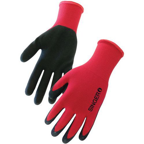 Gants latex noir mousse support polyester dos aéré jauge13 T7 - Singer