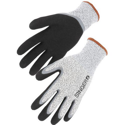 Gants PEHD coupure D enduit nitrile double couche dos aere - Singer Safety