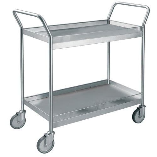 Chariot inox avec galeries - 2 plateaux - Force 300 kg