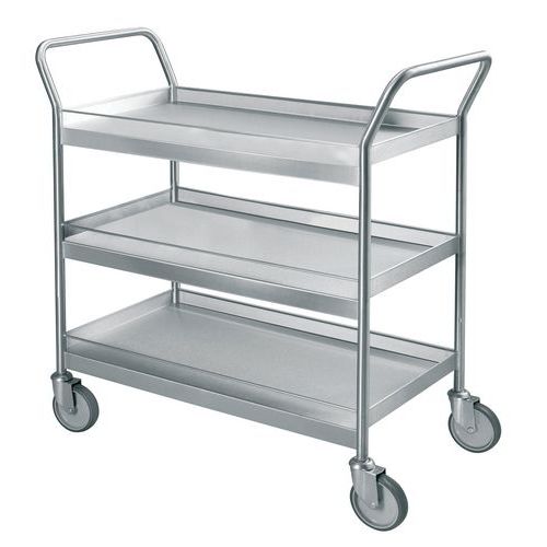 Chariot inox avec galeries - 3 plateaux - Force 300 kg