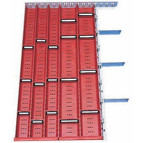 Solution d'aménagement pour tiroir Modul - 8 goulottes et 17 séparateurs.