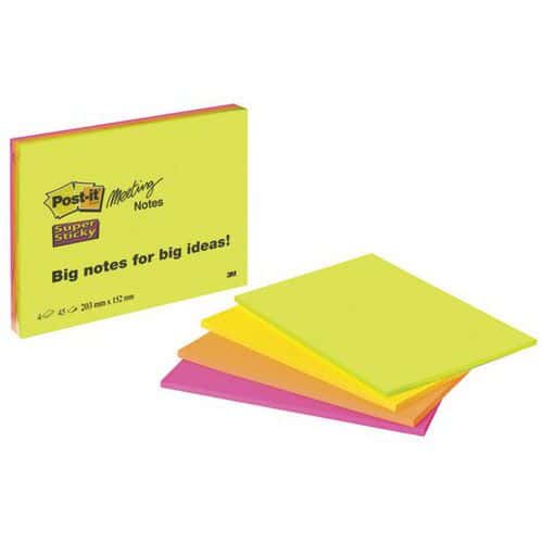 Bloc Meeting Note grand format - Coloris assorti - Post-it Super Sticky