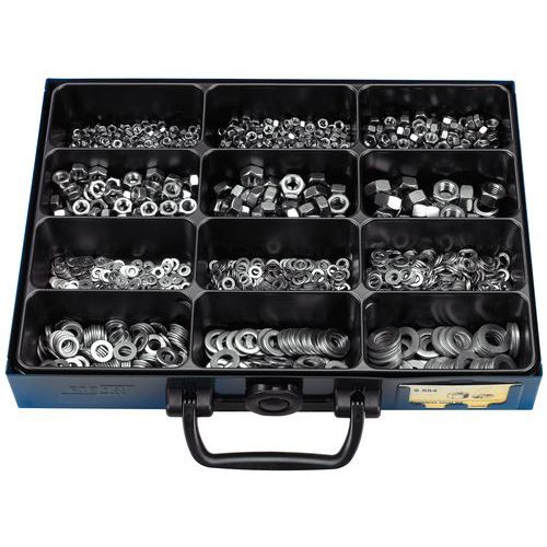 Coffret écrous hexagonaux et rondelles plates en inox - 1700 pièces