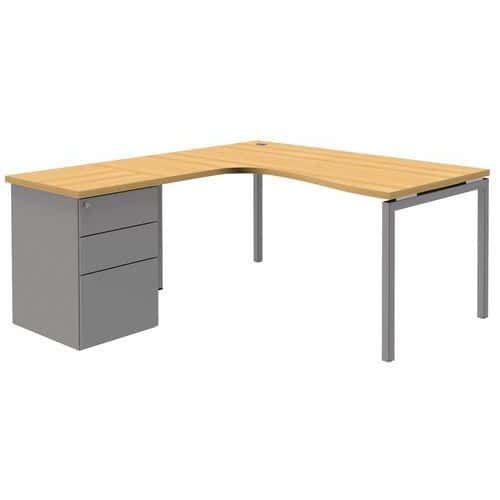 Bureau compact avec caisson Open - Hêtre/ aluminium