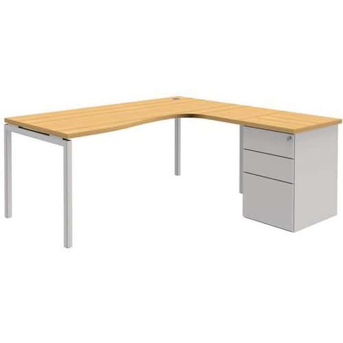 Compact bureau met ladeblok Open - Beuken/wit