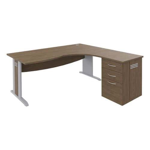 Pack bureau asymétrique Quatuor pied L retour droite + caisson Manutan Expert