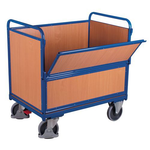 Chariot bois ergonomique sans couvercle - 1 paroi 1/2 rabattable -500Kg