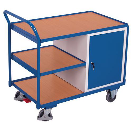 Ergonomische wagen met 3 houten plateaus en kast - Draagvermogen 250 kg