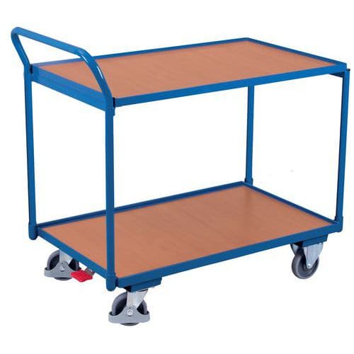 Chariot ergonomique 2 plateaux bois - barre verticale - Capacité 250 kg