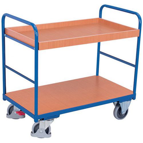 Chariot ergonomique 2 plateaux bois - Barres verticales- Capacité 250 kg