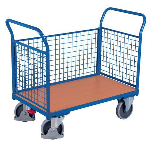 Ergonomische plateauwagen met gaaswand 400 en 500 kg - 2 duwbeugels +1 zijpaneel