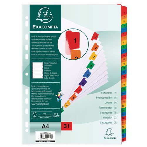 Tabblad numeriek Exacompta - Wit karton 160 g - A4