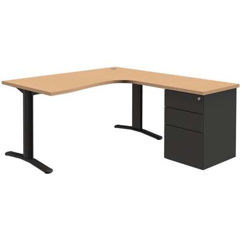 Bureau compact Pure avec caisson - Chêne/ gris foncé - Piétements fixes