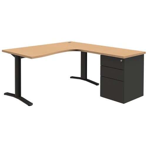 Bureau compact Pure avec caisson - Chêne/ gris foncé - Piétements fixes