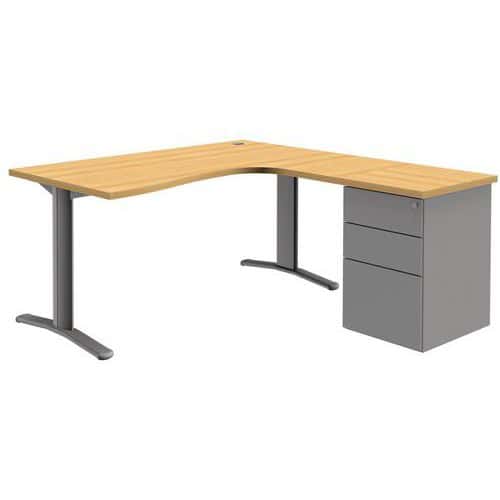 Bureau compact Pure avec caisson - Hêtre/ aluminium - Piétements fixes