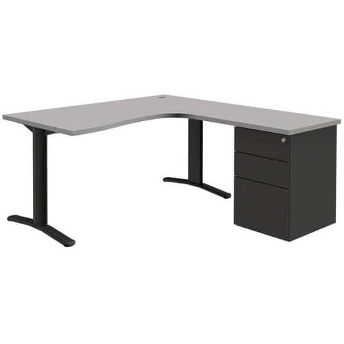 Bureau compact Pure met ladeblok - Lichtgrijs/donkergrijs - Vast onderstel