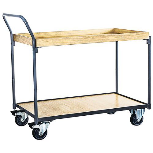 Chariot 250 kg plateaux bois rebord - Barre verticale - Manutan Expert