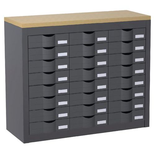 Werktafel met opbergmodule met toplaag met houten afwerking - Paperflow