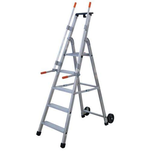 Trapladder met veiligheidsleuning en wielen - 5 tot 9 treden