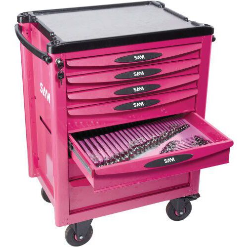 Servante 40 - 7 tiroirs - magenta - plateau aluminium - Sam SAM