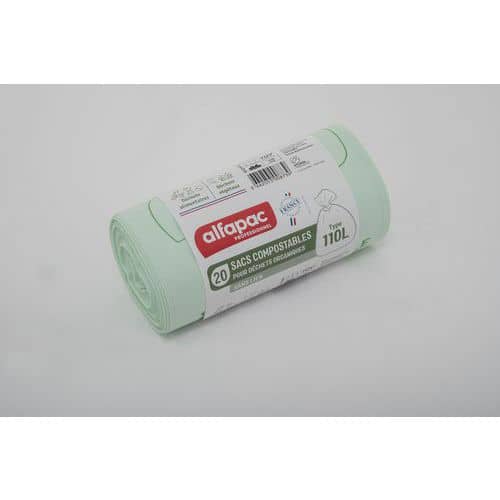 Sac poubelle compostables - Déchets organiques -110L - Vert