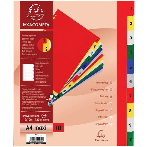 Intercalaires imprimés pp couleurs 12/100e 10 positions A4+