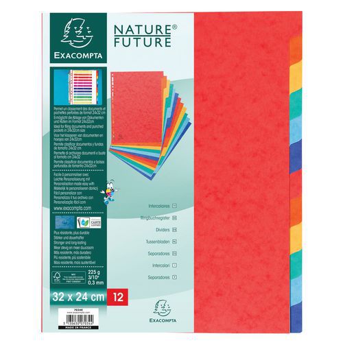 Tabblad echt glanskarton 225g 12 tab 24x32cm Exacompta